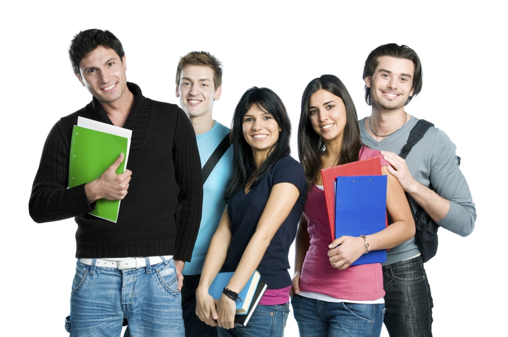 Smiling teenager students