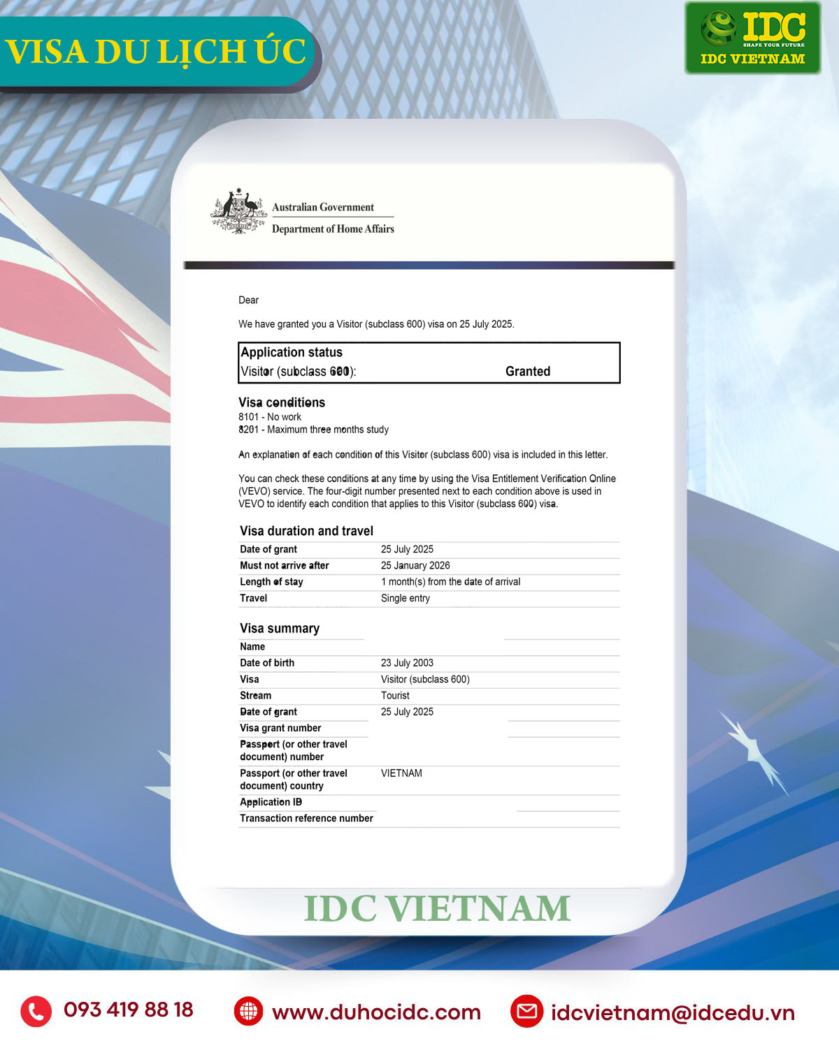 VISA ÚC - CHÚC MỪNG VISA DU LỊCH ÚC – VƯỢT CỬA HẸP, CHẠM GIẤC MƠ CÙNG IDC VIETNAM 4 visa-uc-du-lich-2025