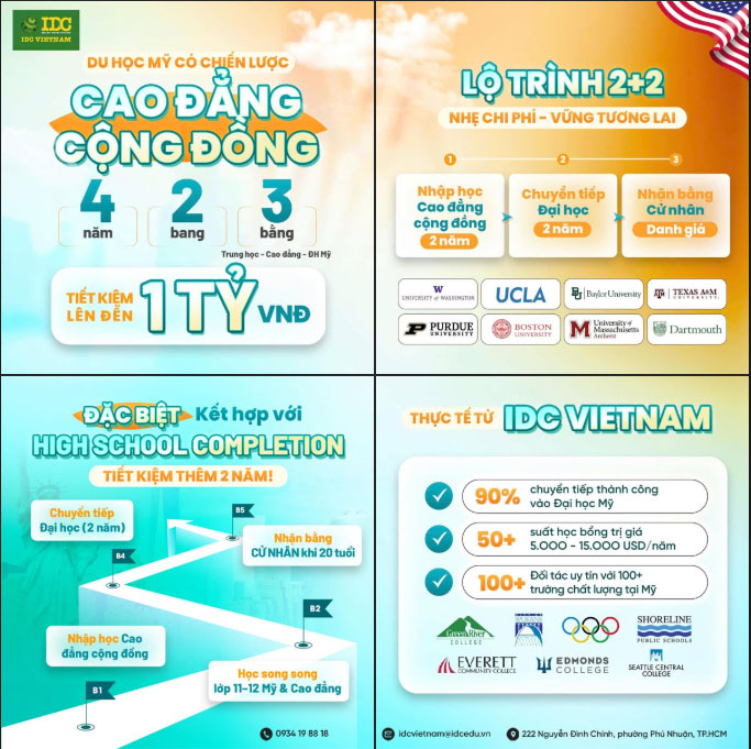 CAO ĐẲNG CỘNG ĐỒNG MỸ - HỌC PHÍ "CAO ĐẲNG" VỚI LỘ TRÌNH 2+2, TIẾT KIỆM HƠN 1 TỶ VNĐ! 4 cao dang cong dong my idc